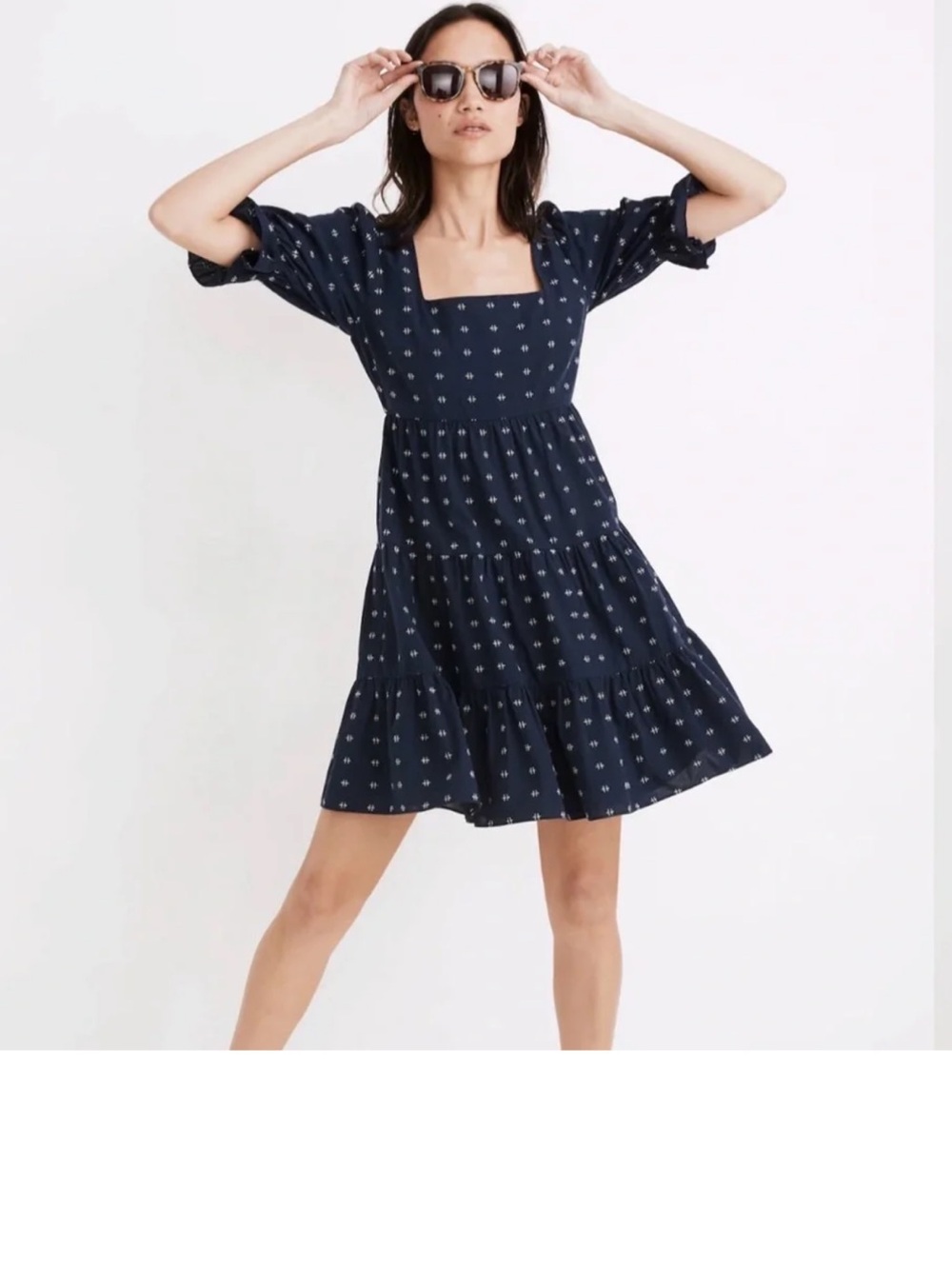 Madewell Navy Square-neck Puff-Sleeve Dress